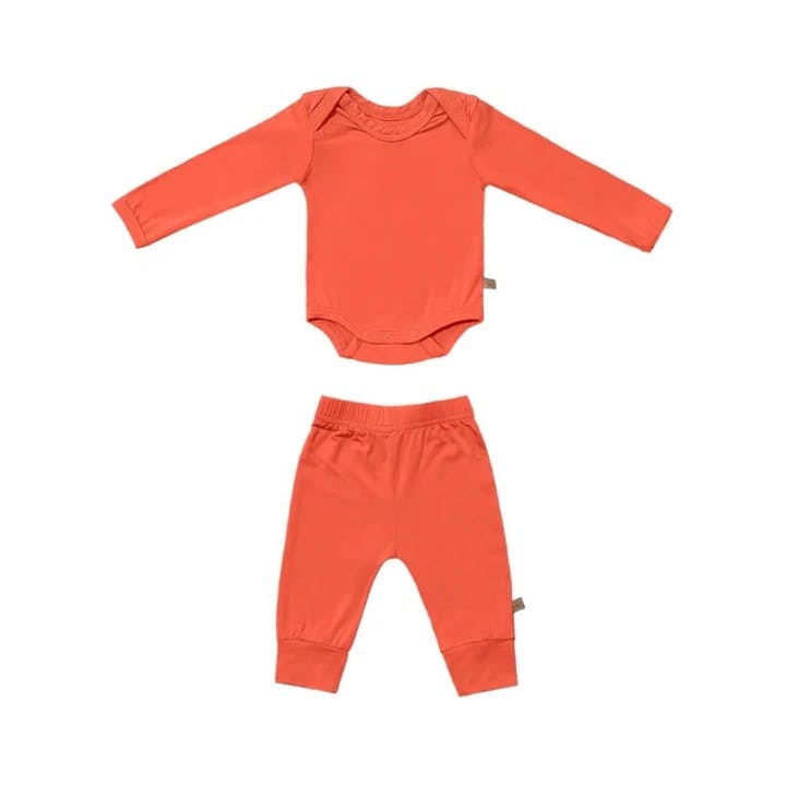 Solid Baby Bamboo Bodysuit Jogger Set, Pumpkin Orange