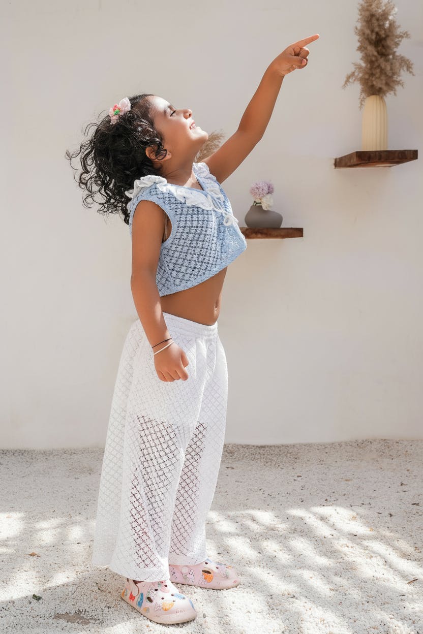 Beach Powder Blue Vest and White Pants Set
