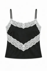 Margot Black With Cream Lace Satin Tank With Lace Trim