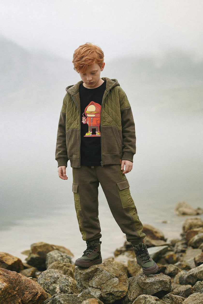 Fleece Bi-Material Sweatpants With Pockets Green