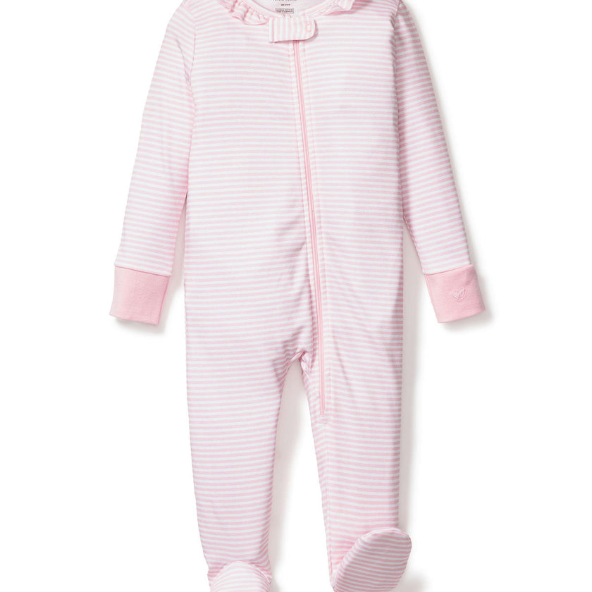 Baby's Pima Ruffle Collar Romper in Pink Stripe