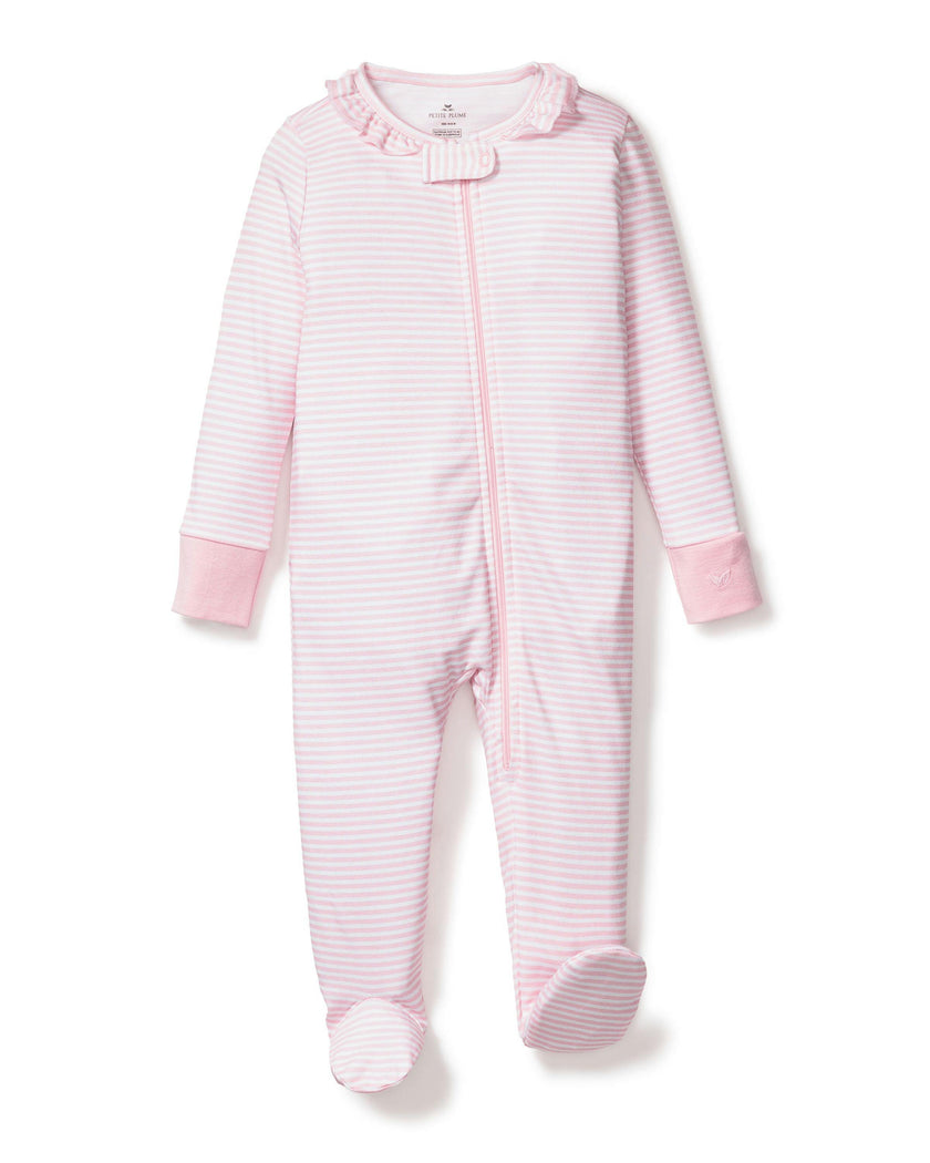Baby's Pima Ruffle Collar Romper in Pink Stripe