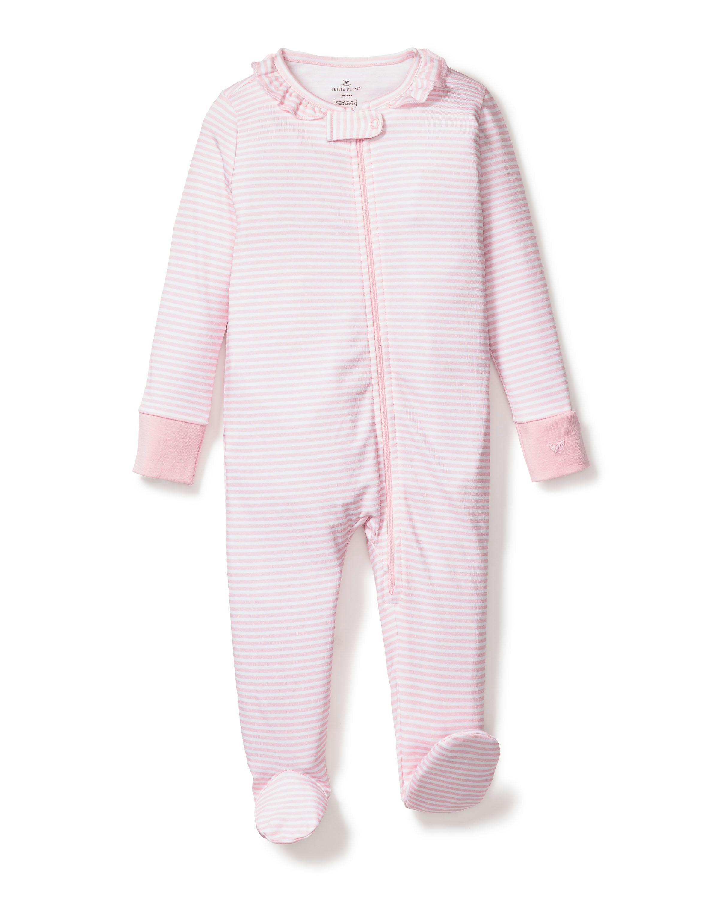 Baby's Pima Ruffle Collar Romper in Pink Stripe