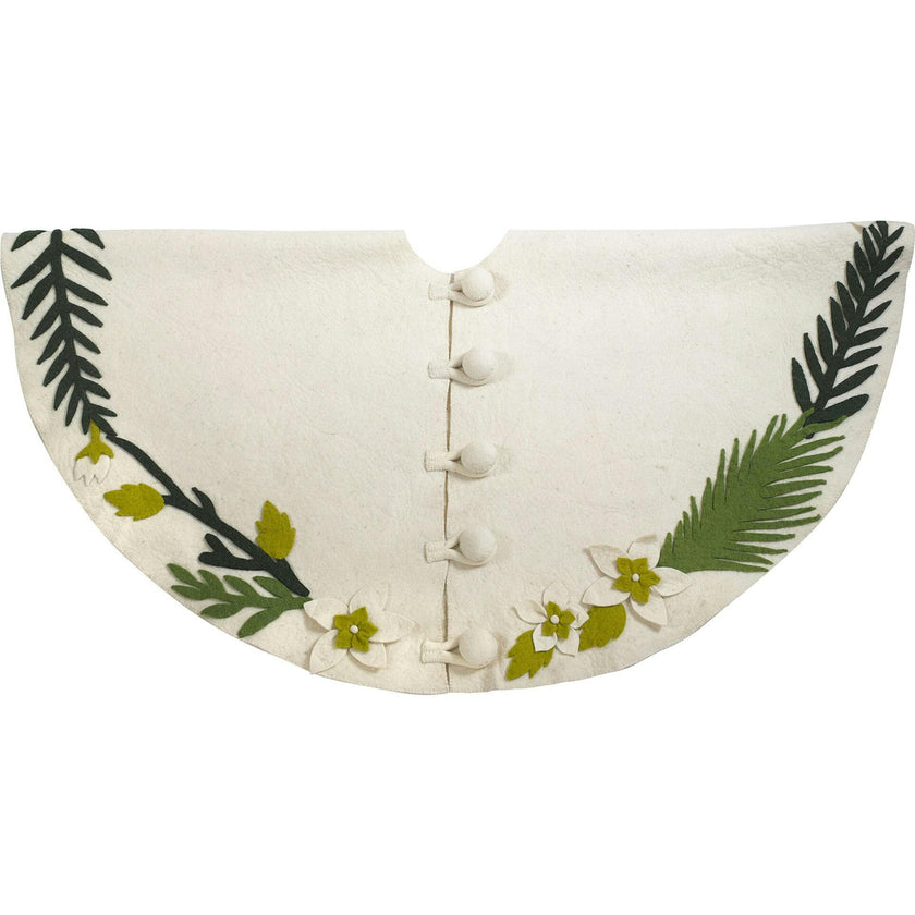Handmade Christmas Tree Skirt Felt - Greenery Border Cream - 36"/60"/72"