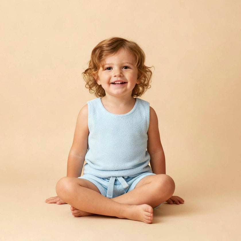 Organic Sleeveless Tee & Shorts Set - Light Blue