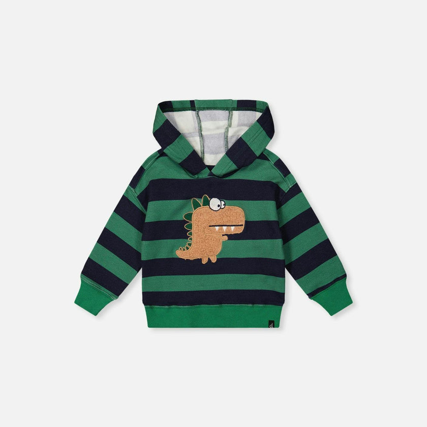 Baby Fleece Hoodie with Appliqué Blue Striped Green