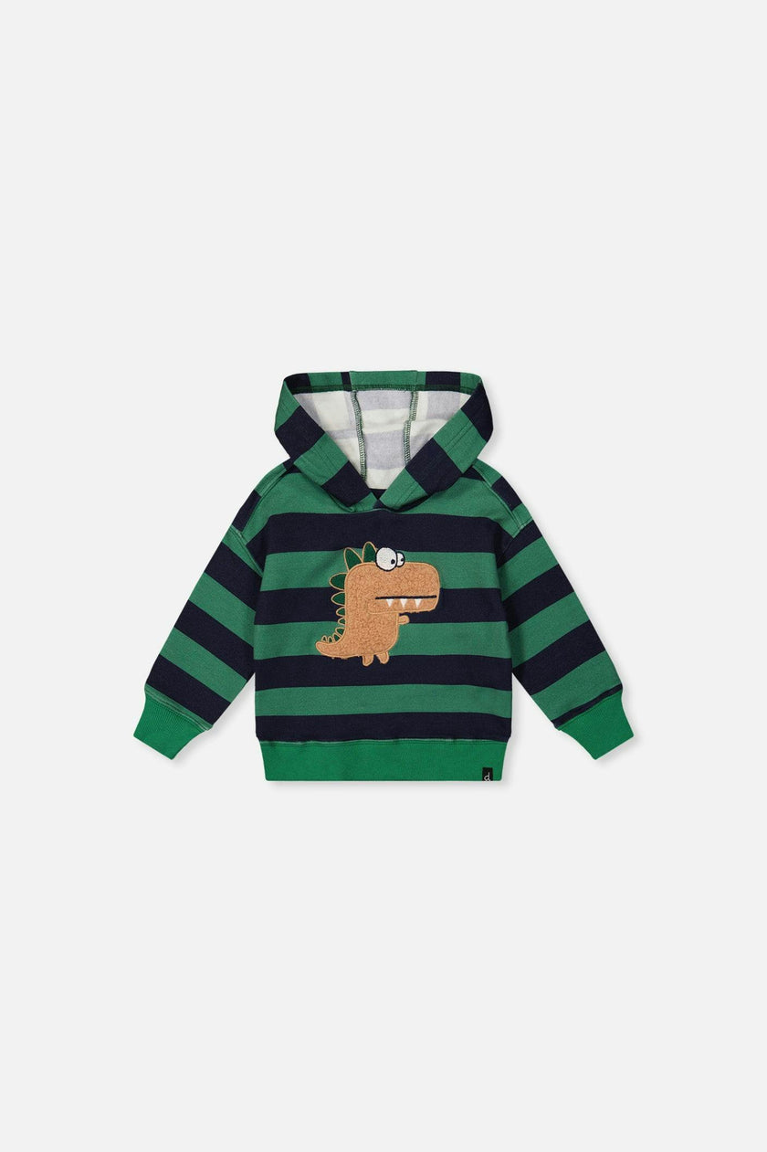 Baby Fleece Hoodie with Appliqué Blue Striped Green