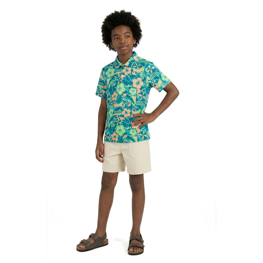Big Kid Boys Short Sleeve Polo | Sunset Tropics