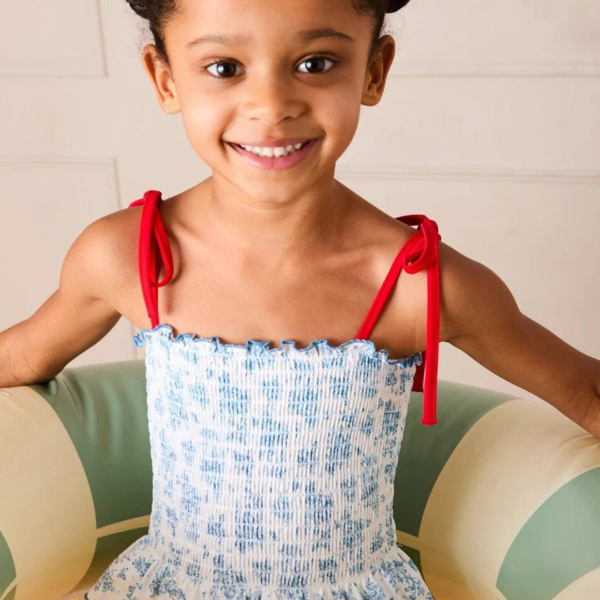 Audrey Toile Smocked Detail Swimsuit in Blue (12mths- 10yrs)