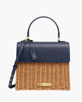 Medium Insulated Hand-Woven Wicker Lunchbox, Natural & Navy