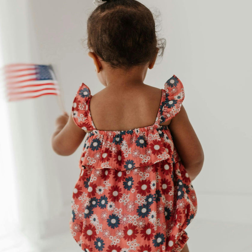 Baby Girl Gauze Bubble Romper in American Stars