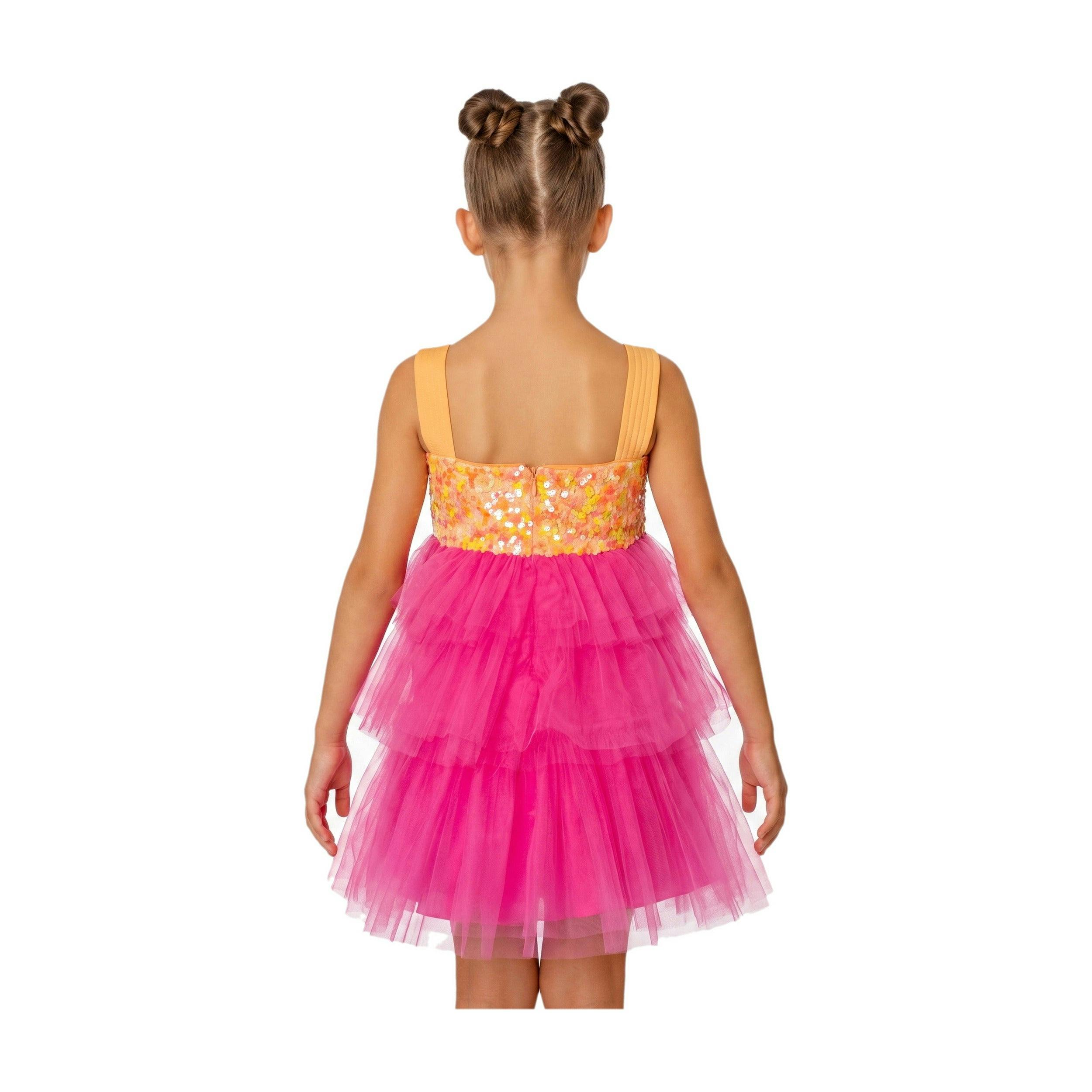 Pink Lemonade Sequin Tiered Tulle Birthday Dress for Girls