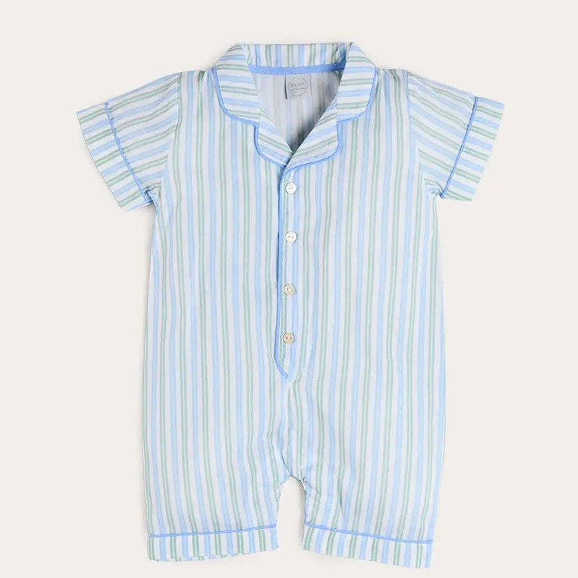 Winston Stripe Light Weight Short All-In-One Pyjamas in Green (9mths-2yrs)