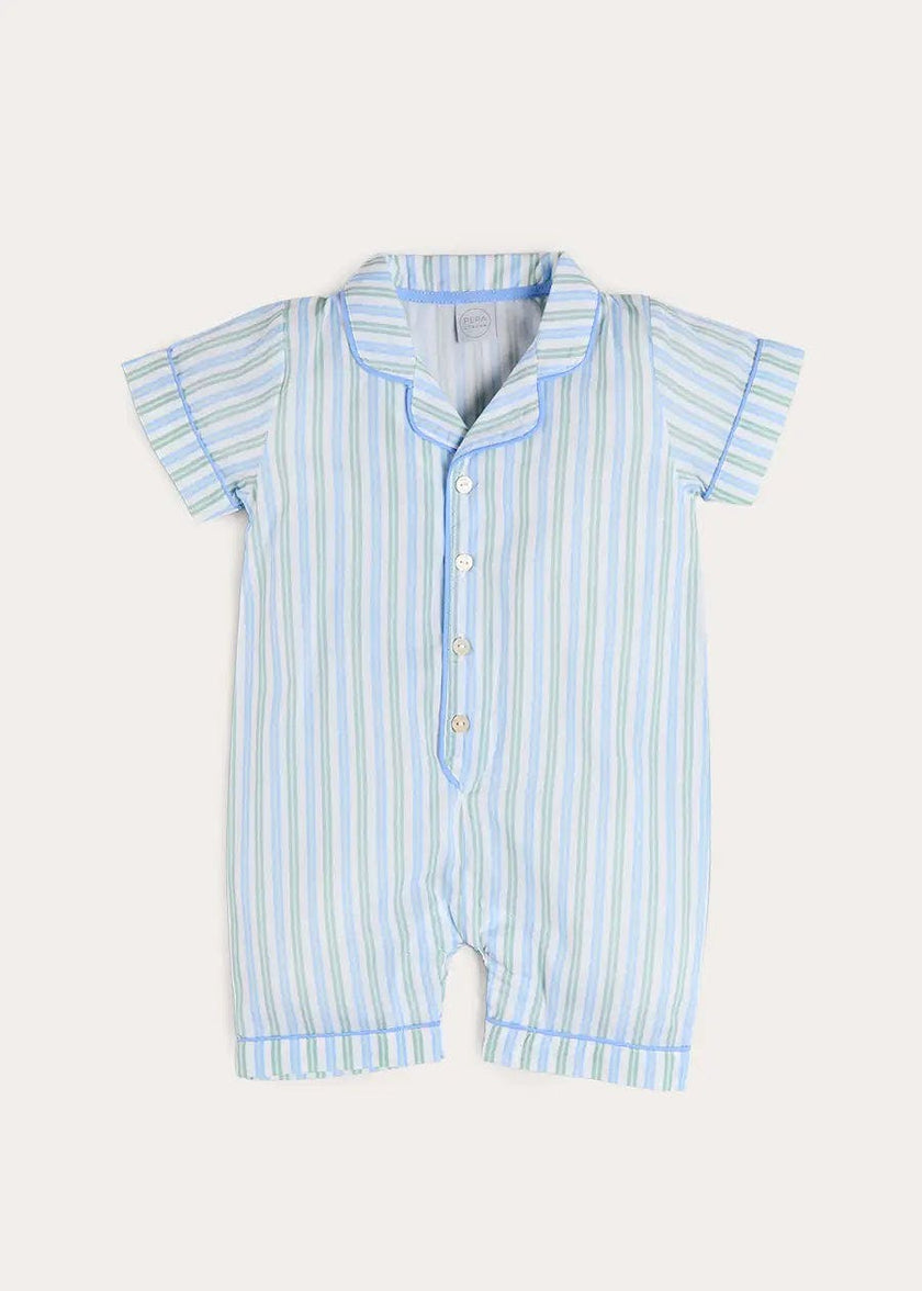 Winston Stripe Light Weight Short All-In-One Pyjamas in Green (9mths-2yrs)