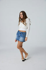 Cooper Light Wash Denim With Studs Skirt