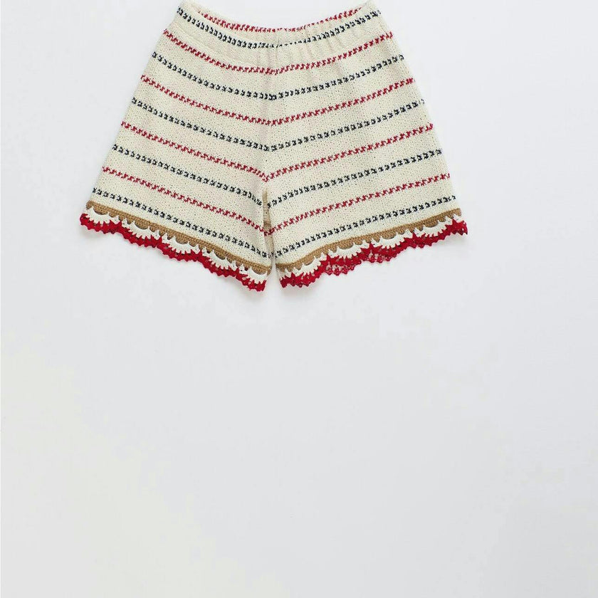 BARCOS KNIT SHORTS OFF WHITE / RED