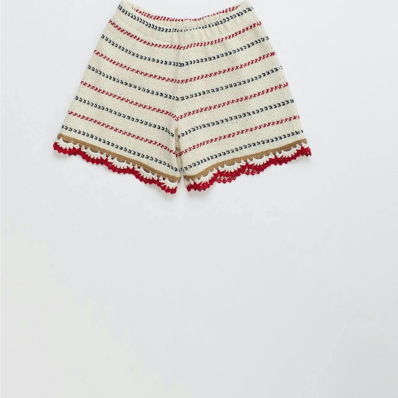 BARCOS KNIT SHORTS OFF WHITE / RED