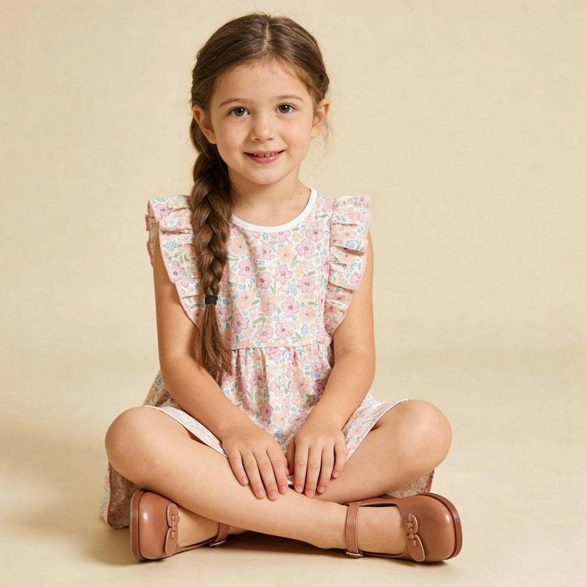 Organic Flutter Dress - Peony
