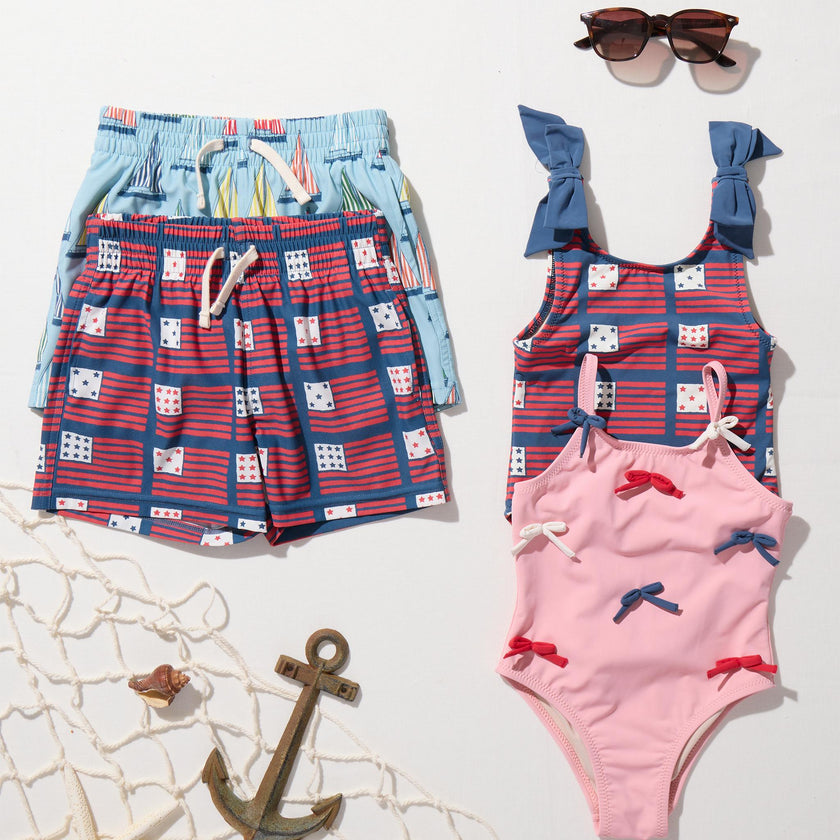 Boys Swim Trunk - Navy Flag