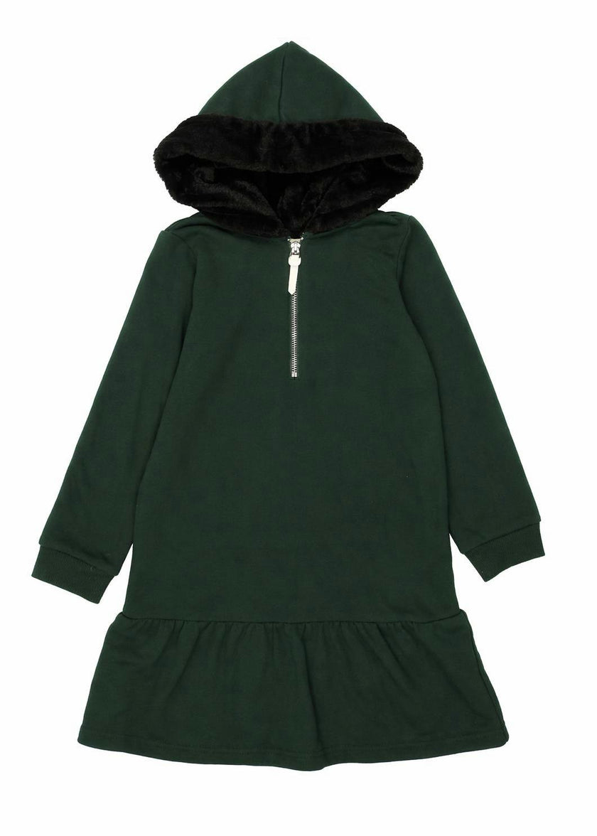 Couture Contrast Zip-Up with Fur Lined Hood Dress