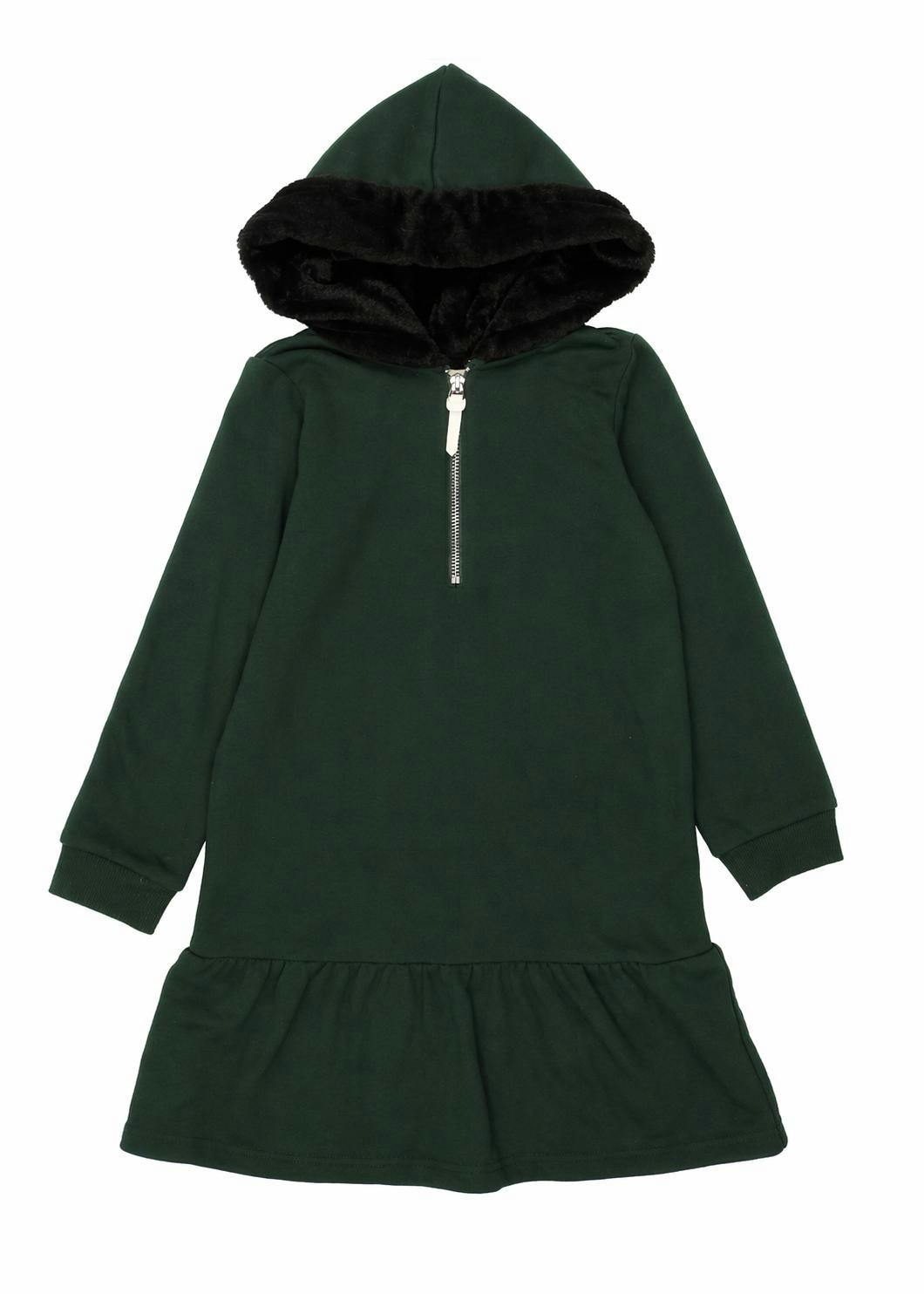 Couture Contrast Zip-Up with Fur Lined Hood Dress