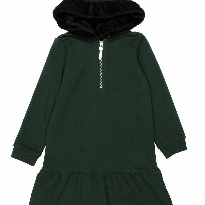 Couture Contrast Zip-Up with Fur Lined Hood Dress
