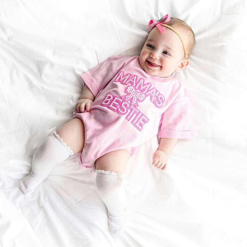 Mama's Bestie Pearl Patch Short Sleeve Romper - Ballet