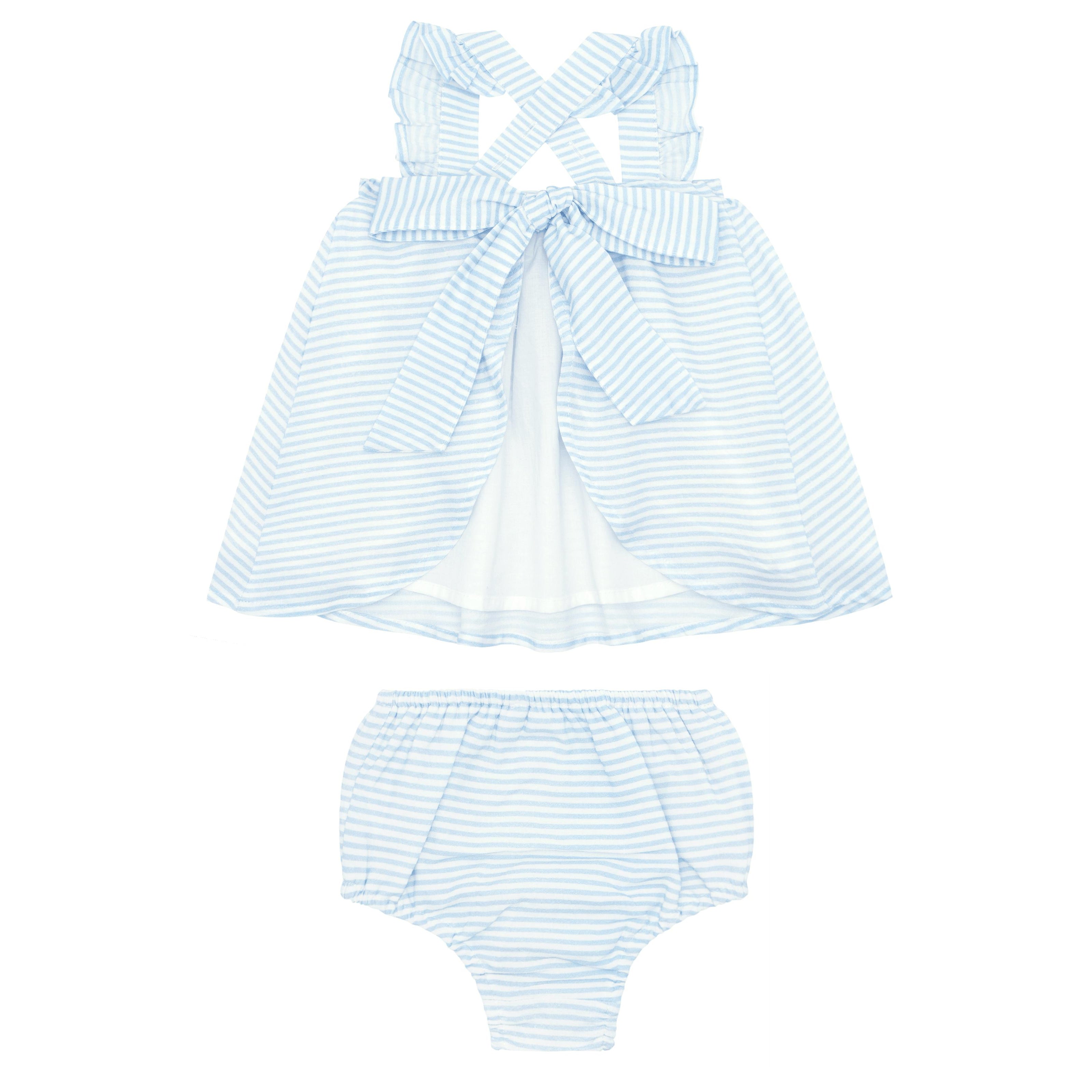 baby powder blue stripe flutter tank bloomer set