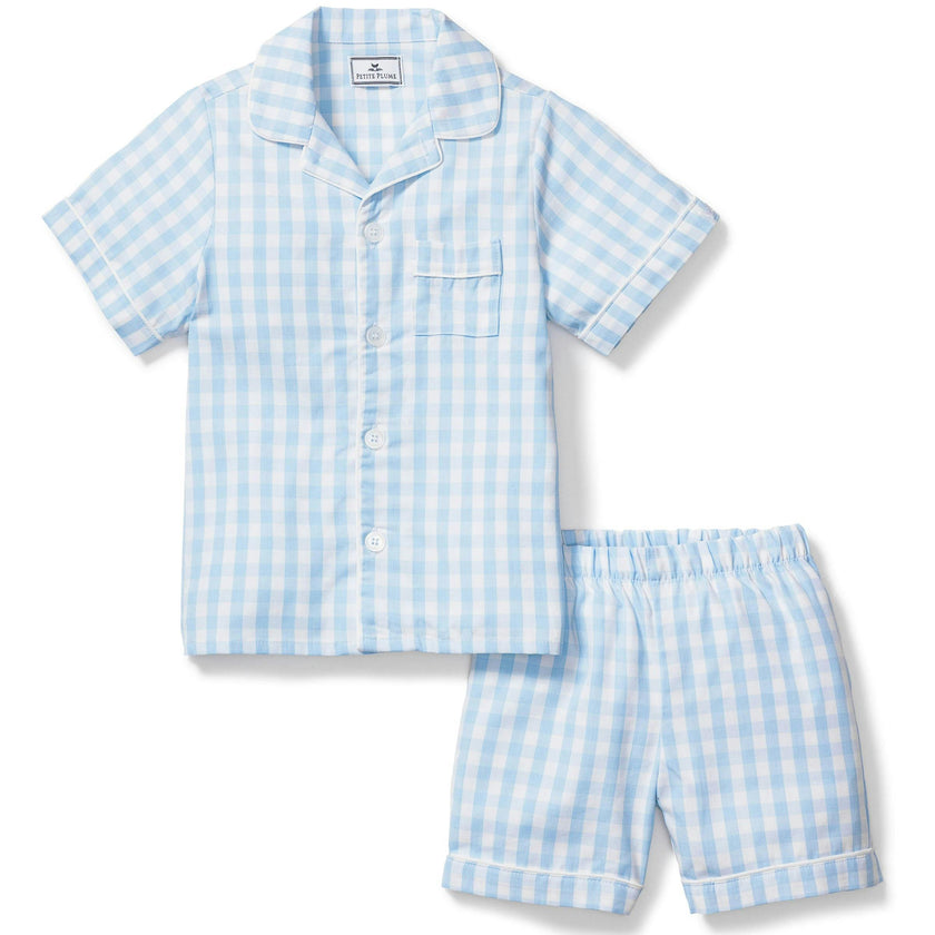 Kid's Twill Pajama Short Set in Light Blue Gingham