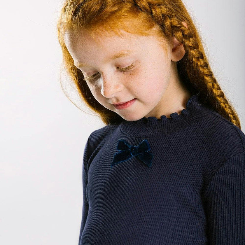 Grace Bow Jersey Top in Navy