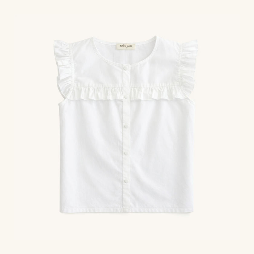Ruffle Button Down Tank in White
