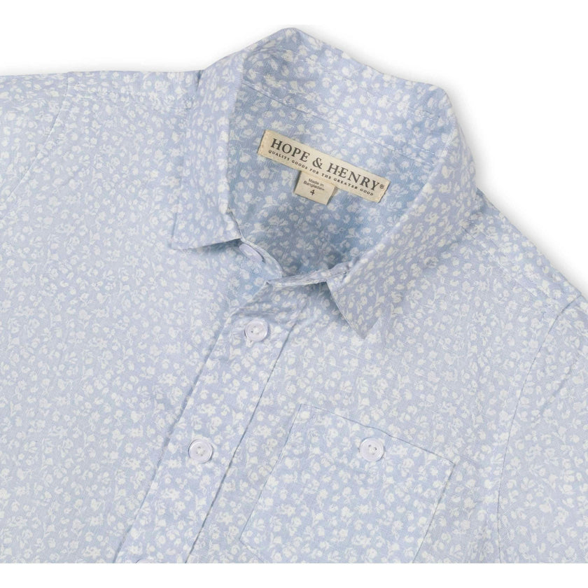 Linen Short Sleeve Shirt, Blue