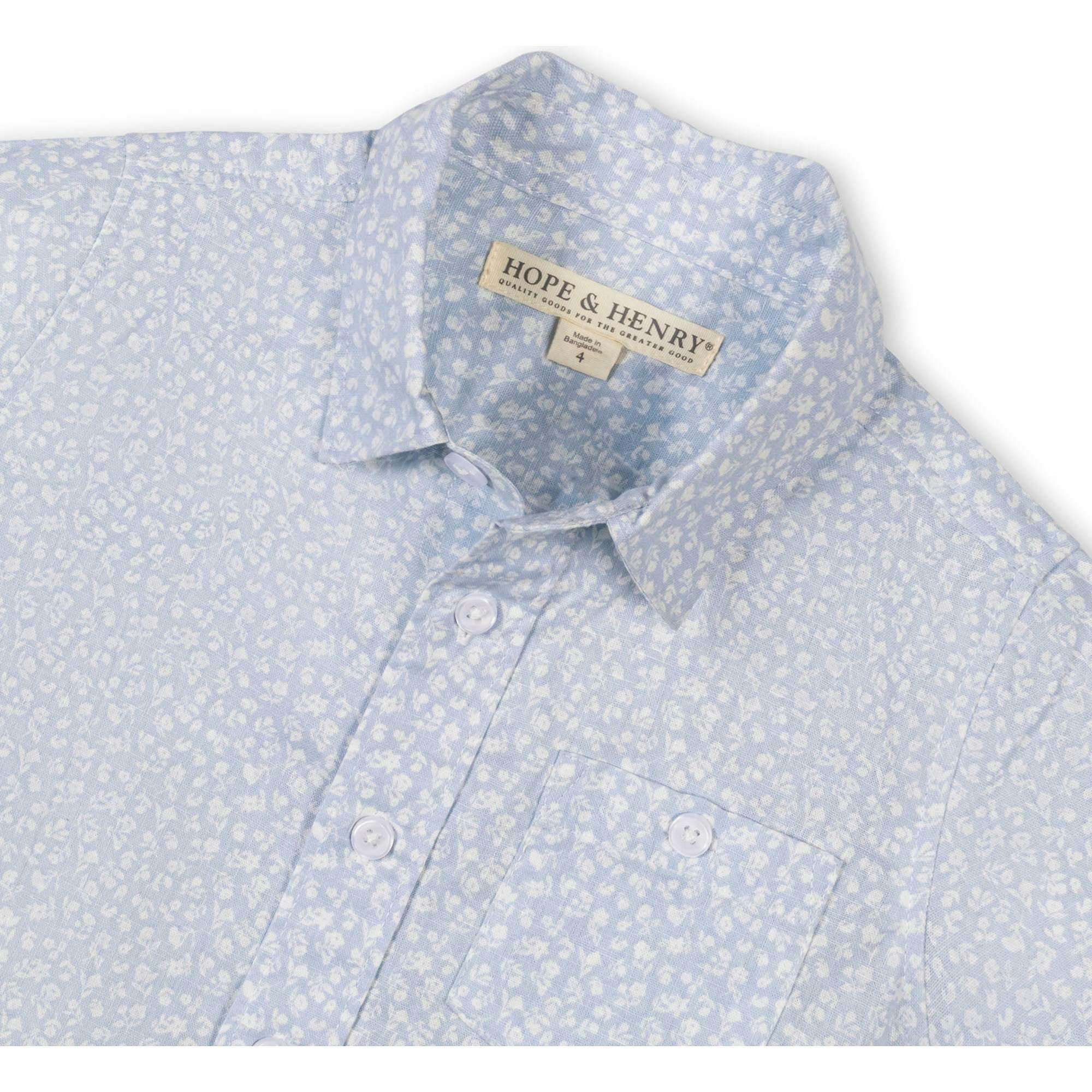 Linen Short Sleeve Shirt, Blue