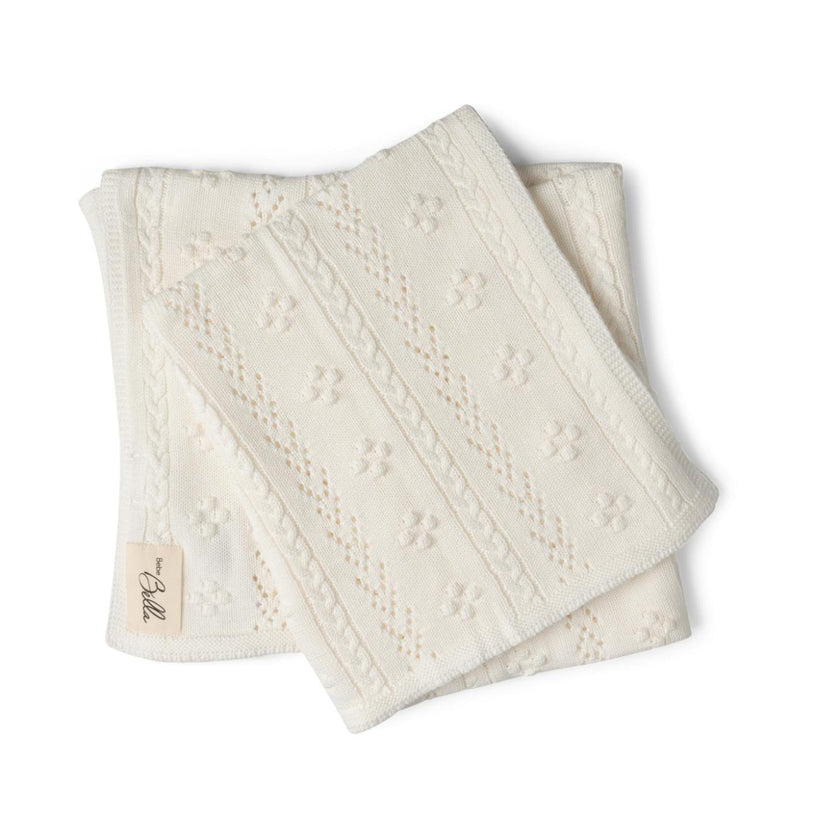 Braided Pointelle Knit Blanket White