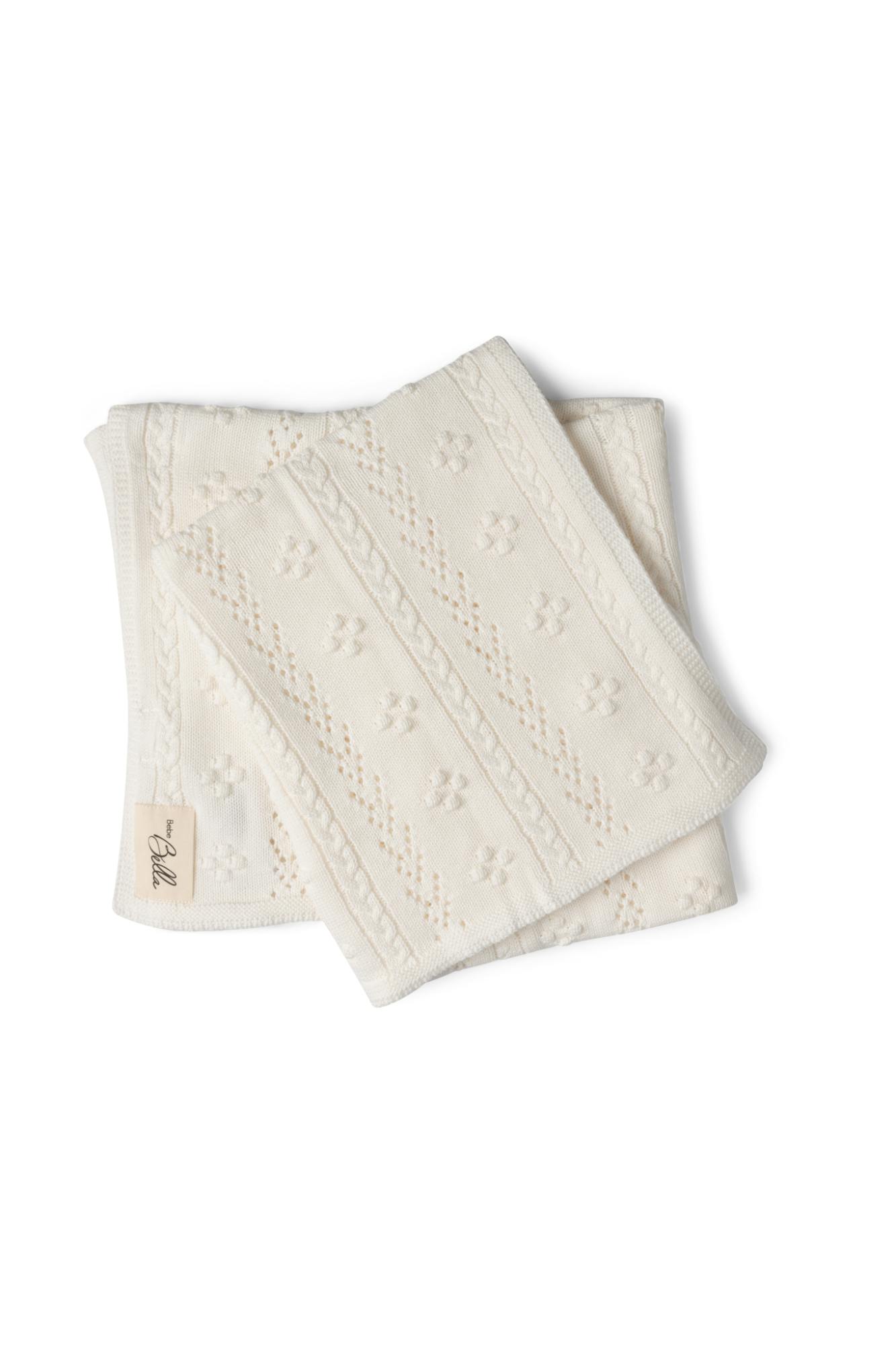 Braided Pointelle Knit Blanket White