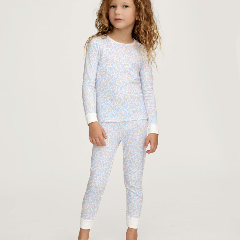 Kid's Pima Snug Fit Pajama Set in Fleur Blanche