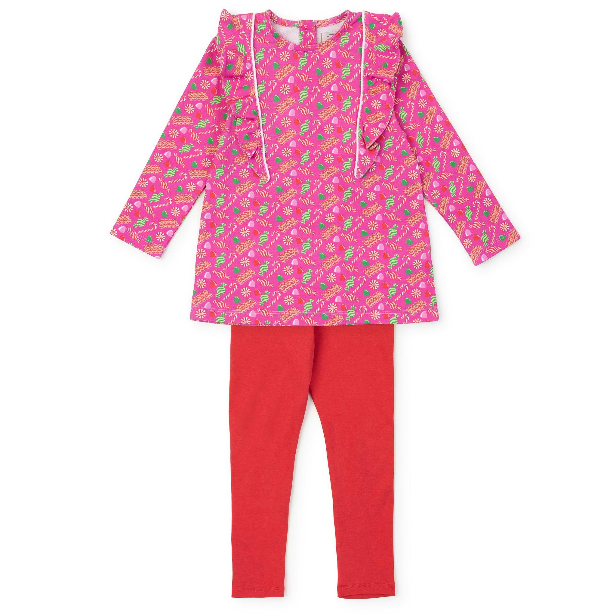 Olive Set Girls' Legging Set - Christmas Candy Pink