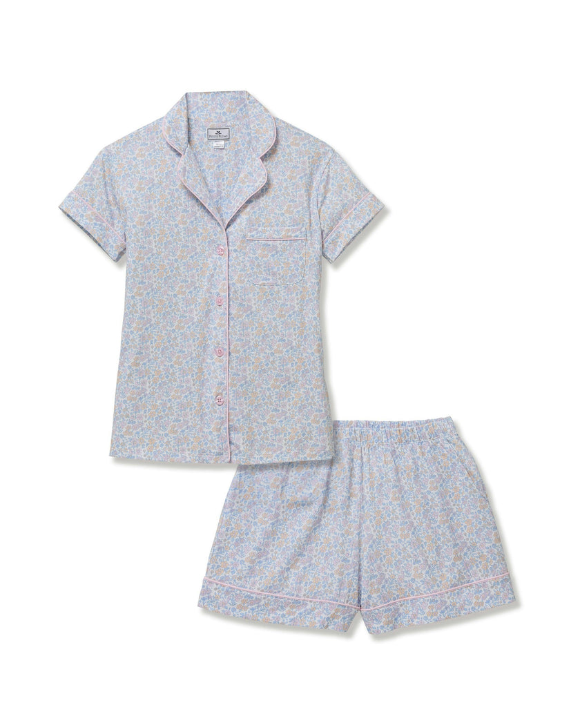 Women's Pima Short Sleeve Short Set in Fleur Blanche