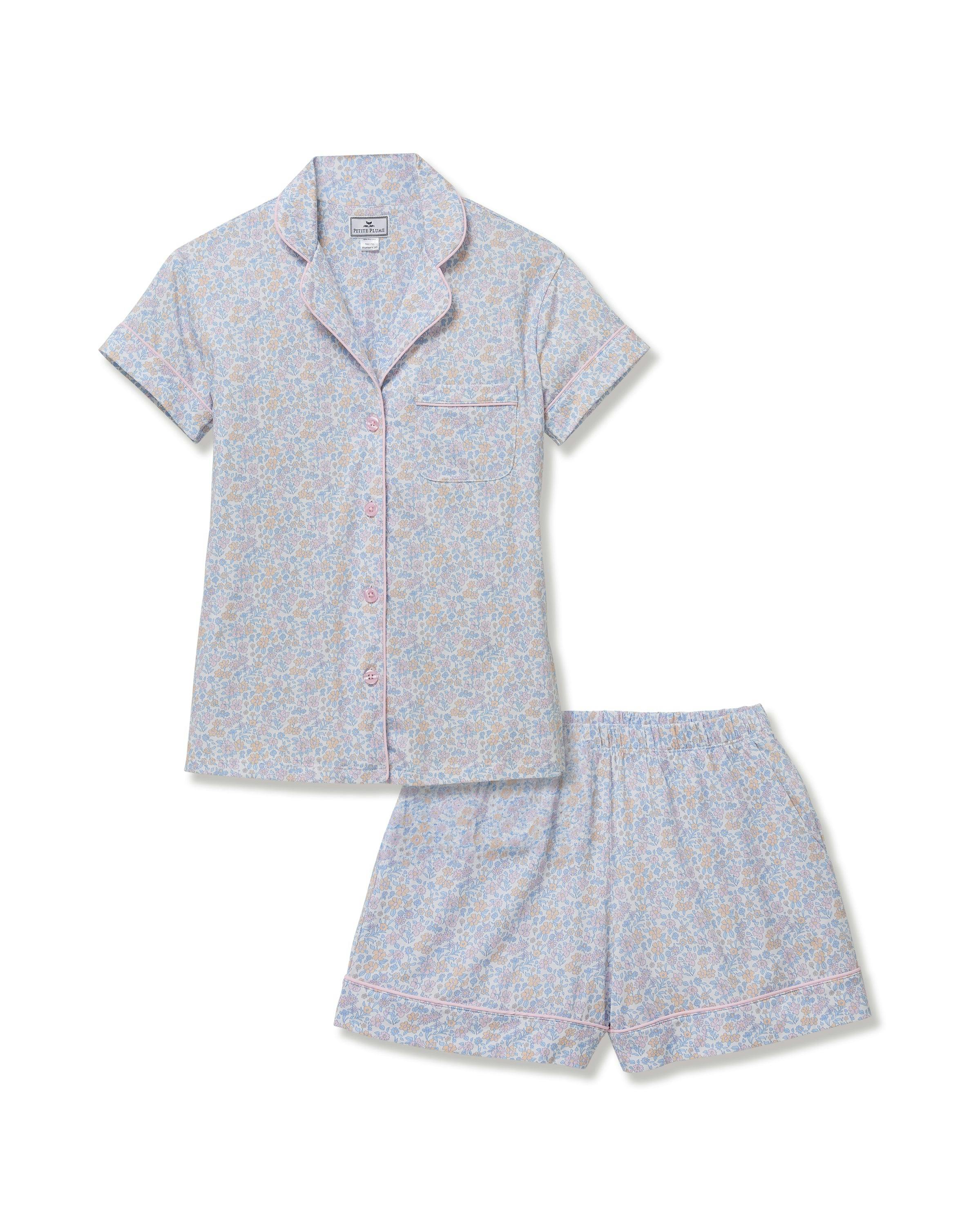 Women's Pima Short Sleeve Short Set in Fleur Blanche