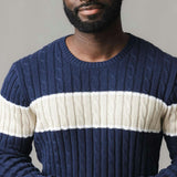 Organic Crew Neck Cable Sweater, Blue