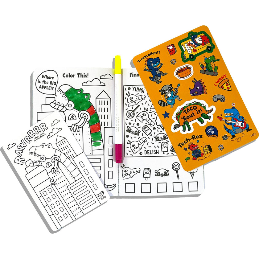 Let's Go! Activity & Coloring Kit - Robo Dinos - Activity Book Markers Postcards Stickers