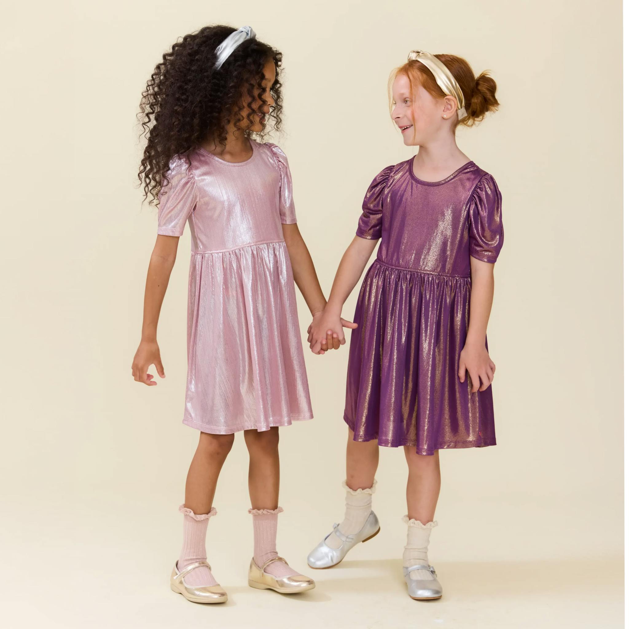 Girls Lame Laurie Dress - Glitter Pink