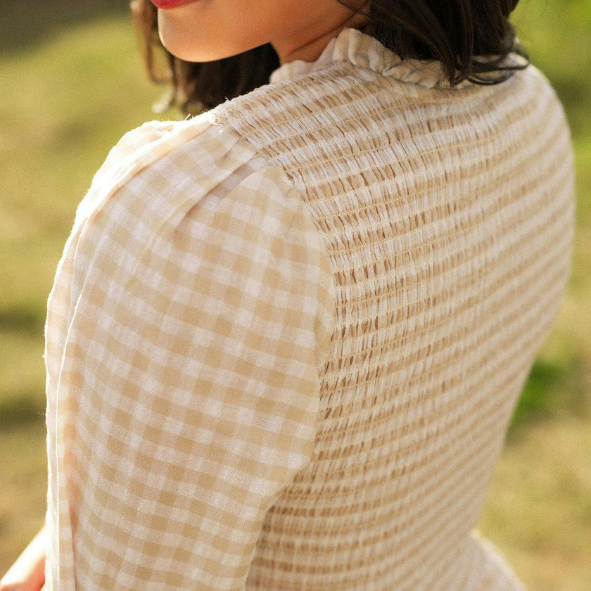 Presley Dress in Cream Gingham