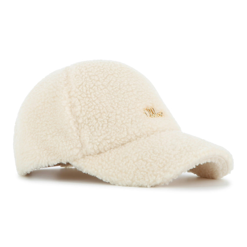 Cream Shearling Logo Cap