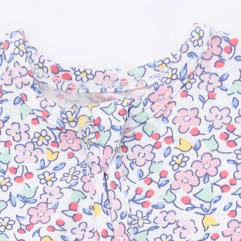 Elizabeth's Garden - 2 Way Ruffle Back Zipper Footie & Swaddle Blanket Set