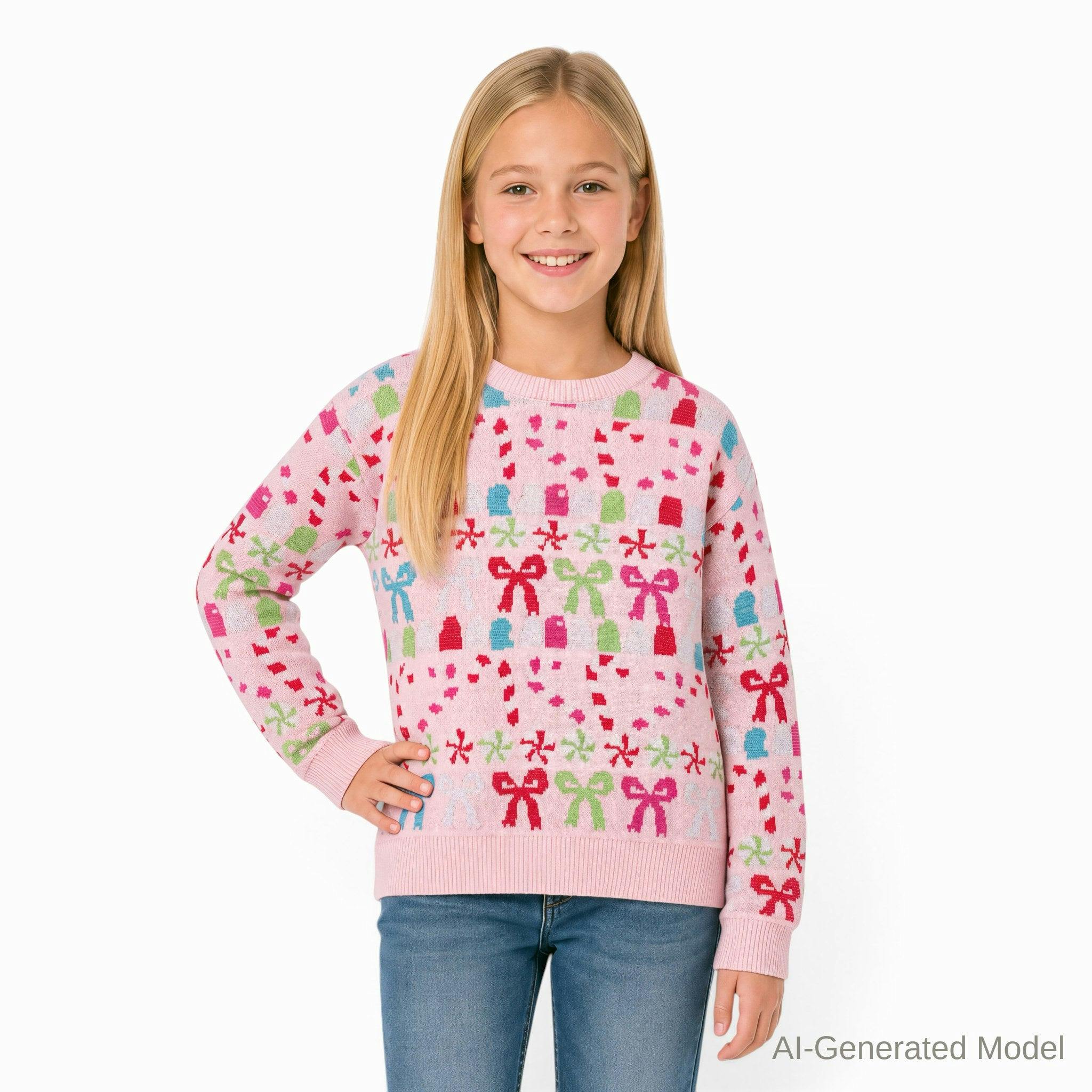 Tween Girls (7-16) Fair Isle Sweater | Candy & Bows - Pink