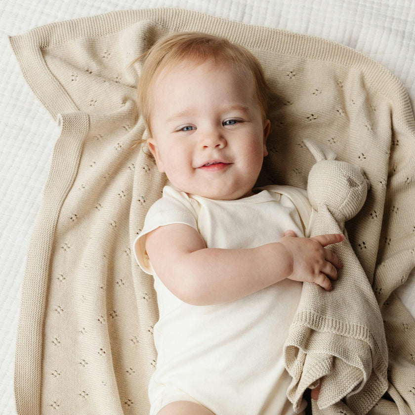 Pique Blanket and Bunny Lovey Gift Set - Birch