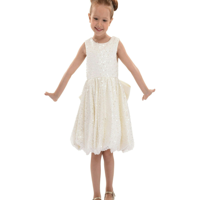 Pearl White Ainsley Sequin Bow Dress