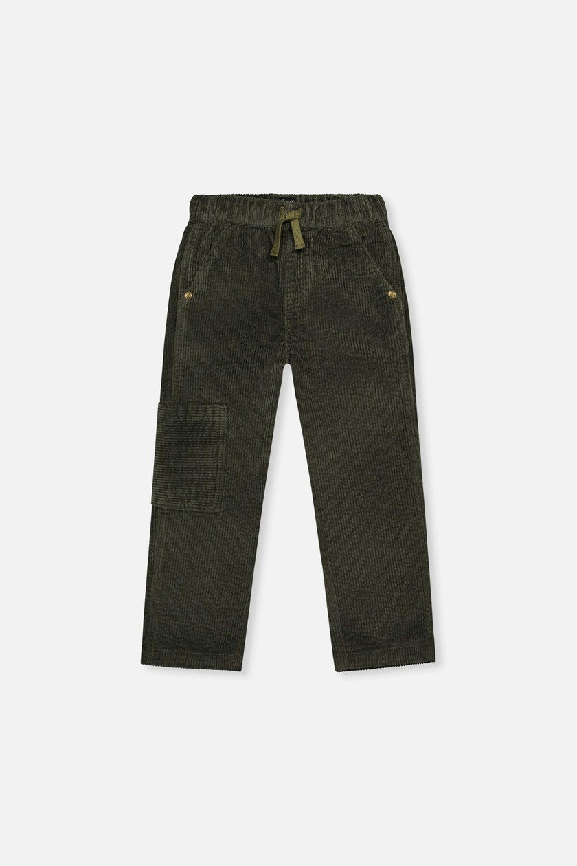 Stretch Corduroy Pants with Cargo Pocket Dark Grey