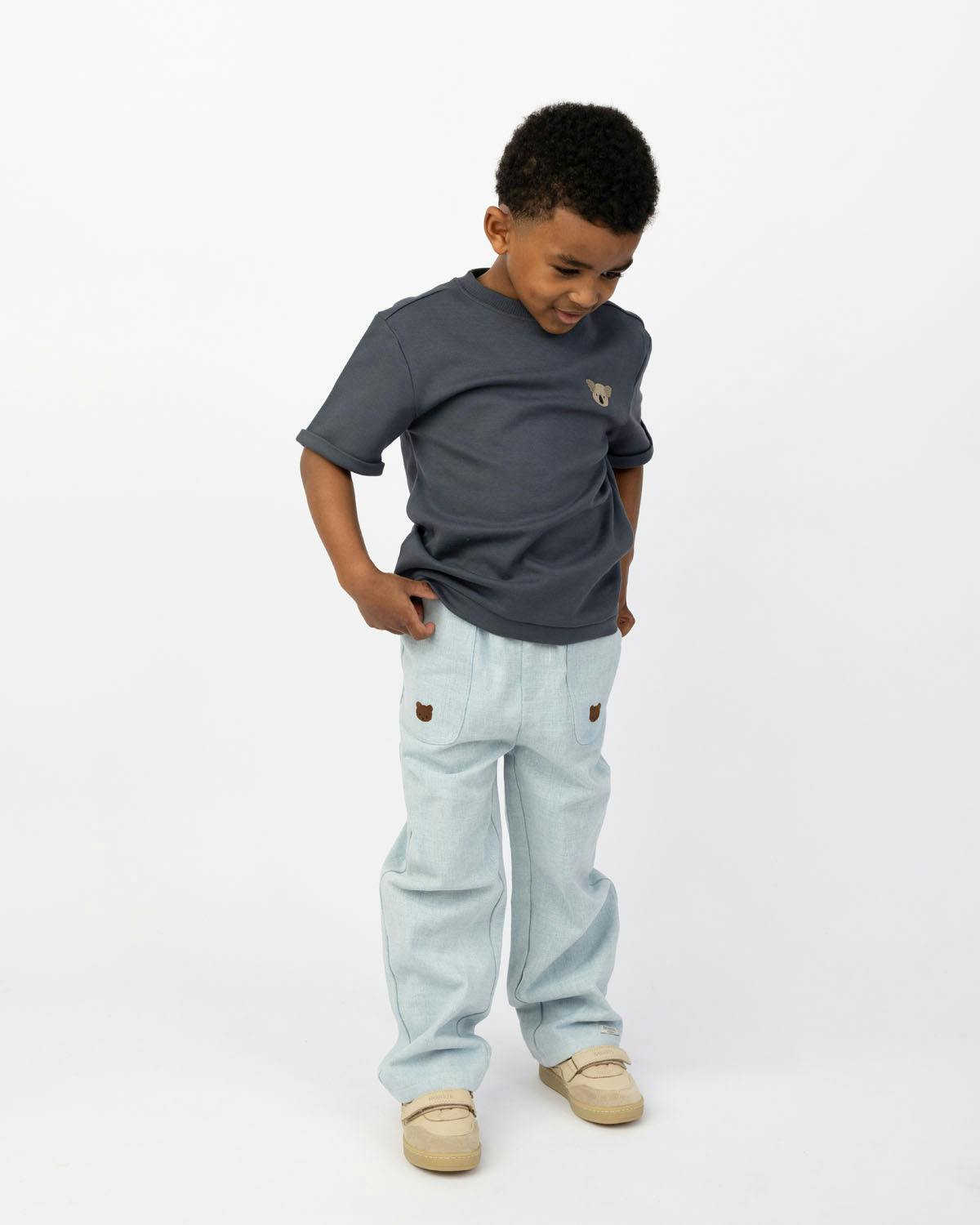 Kassim Denim Trousers | Bear | Ice Blue